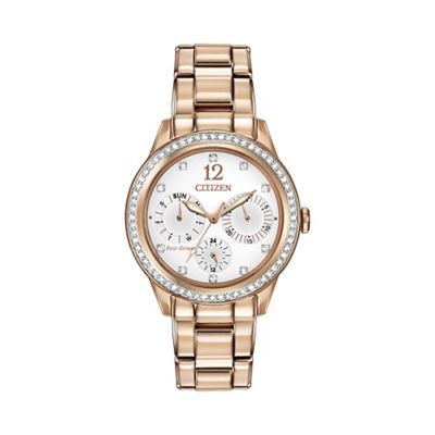 Ladies rose gold Swarovski crystal multi dial bracelet watch fd2013-50a